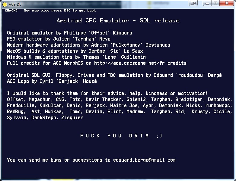 Fuck you Grim !  - Ace Amstrad CPC Emulator screenshot